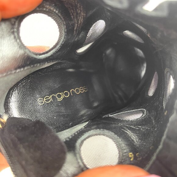 Auc SERGIO ROSSI Suede Mesh Accents Ankle/Sock Black Boots 6 - Picture 9 of 12